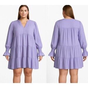 Pomander Place Purple Kenzo Tiered Dress Women’s XXXL VNeck Smocked Cuff Prairie